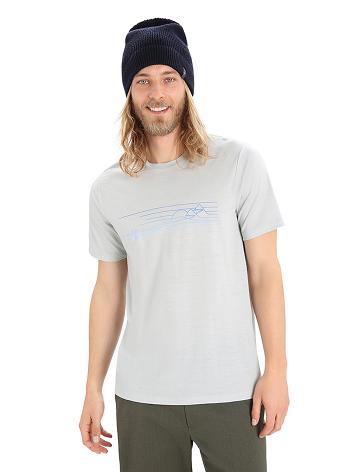 Men's Icebreaker Merino Tech Lite II Short Sleeve Ski Stripes T Shirts Ether | CA 1771DFMN